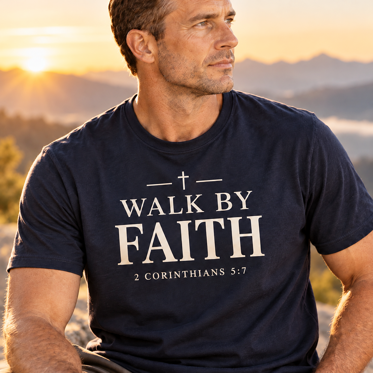Walk by Faith – 2 Corinthians 5:7 Christian T-Shirt