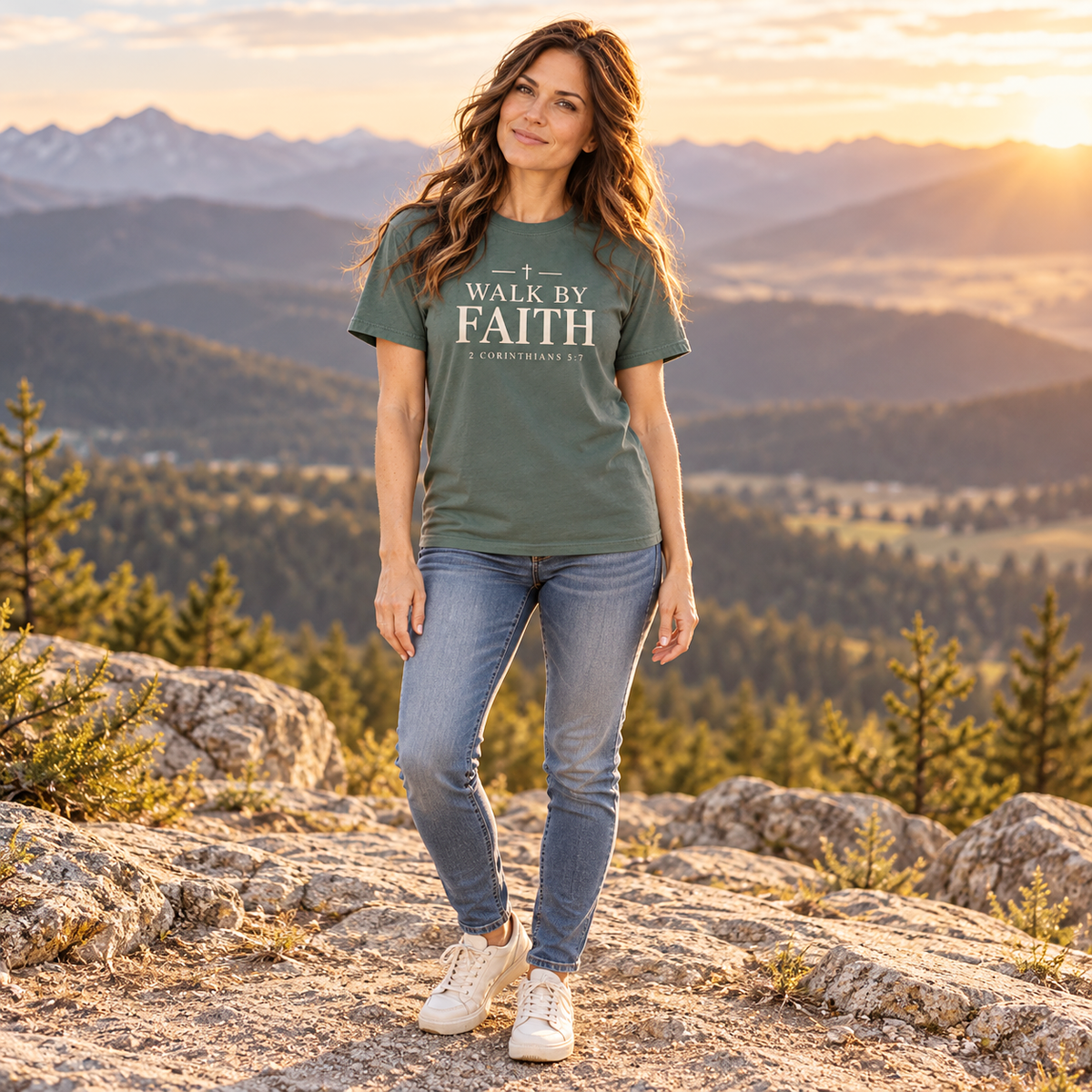 Walk by Faith – 2 Corinthians 5:7 Christian T-Shirt
