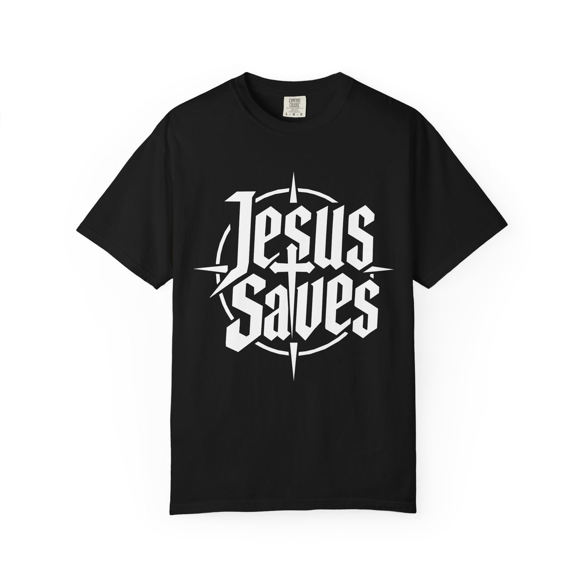 Black Jesus Saves shirt with white cross compass Christian design