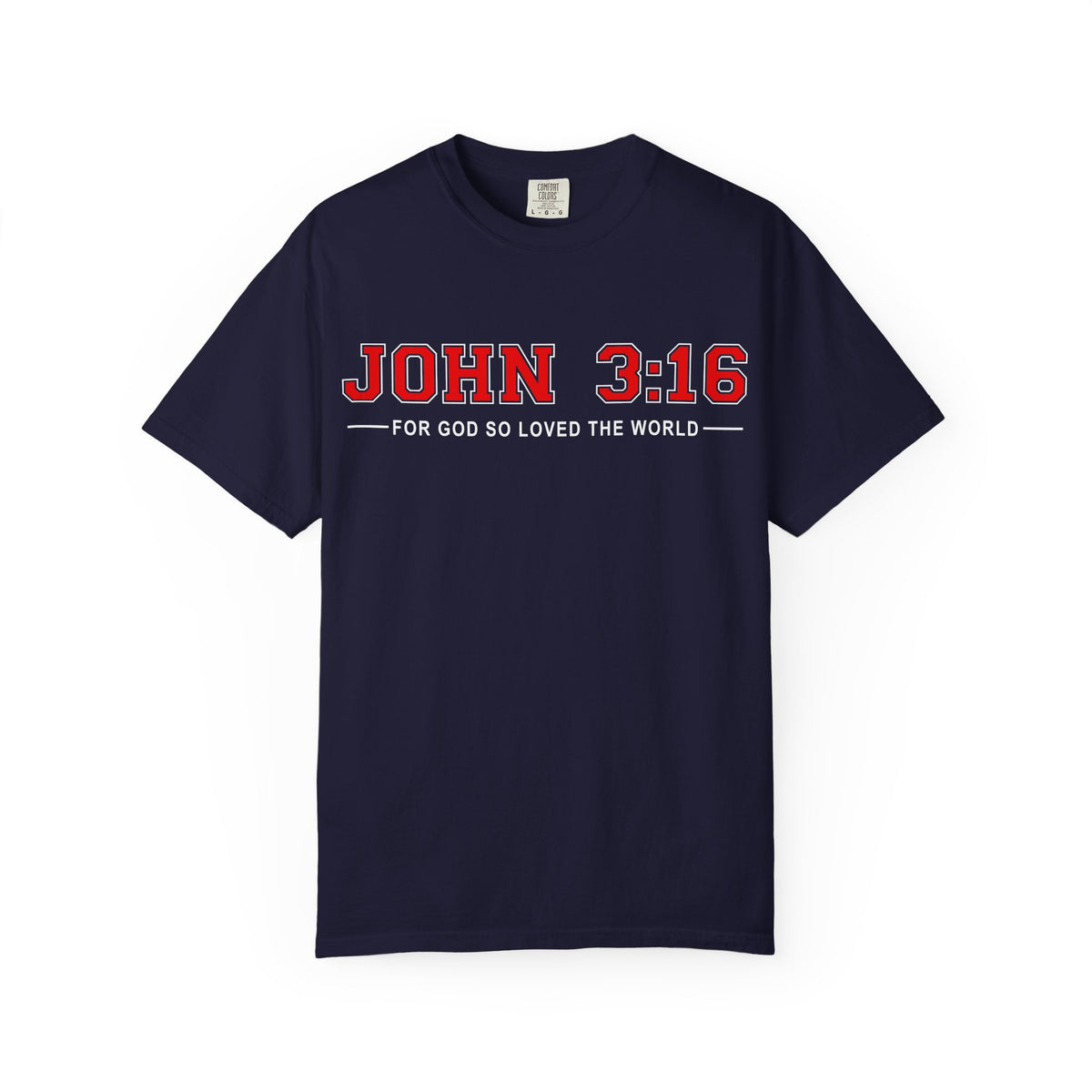 Navy John 3:16 Christian T-shirt with Scripture design