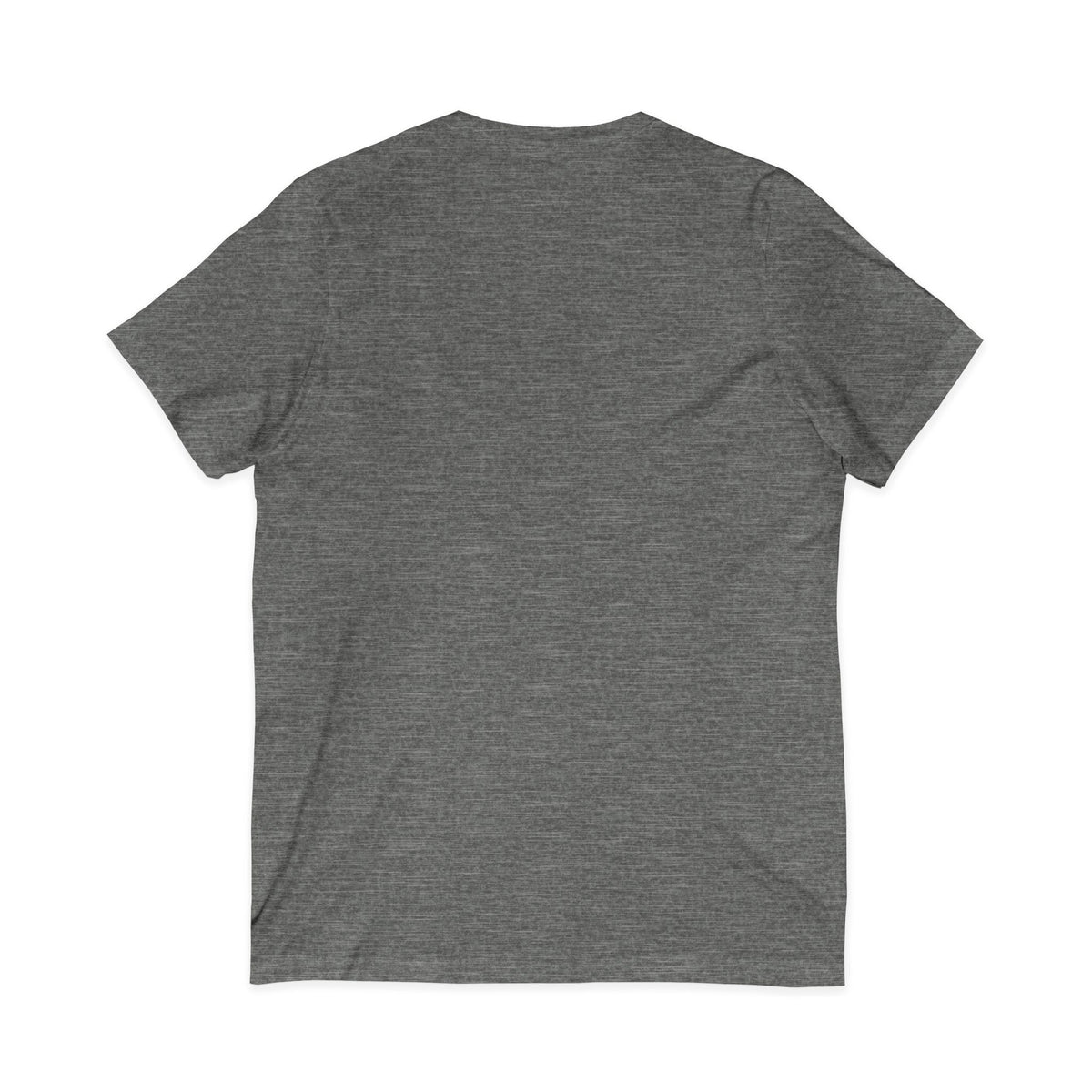 Back view of Deep Heather Jesus Saves Vintage V-Neck Christian T-shirt showing plain back and short-sleeve V-neck fit.