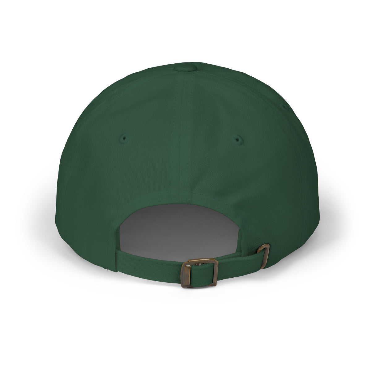 Rear view of Faith Over Fear Christian baseball cap with adjustable strap and brass buckle on a white background.