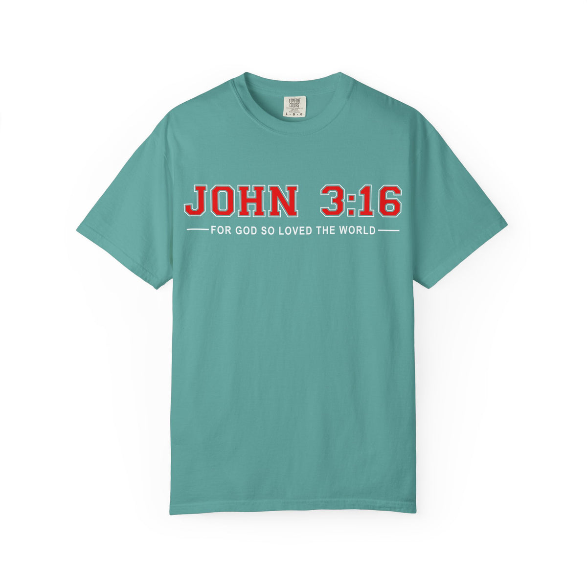 Seafoam John 3:16 Christian T-shirt with Scripture typography