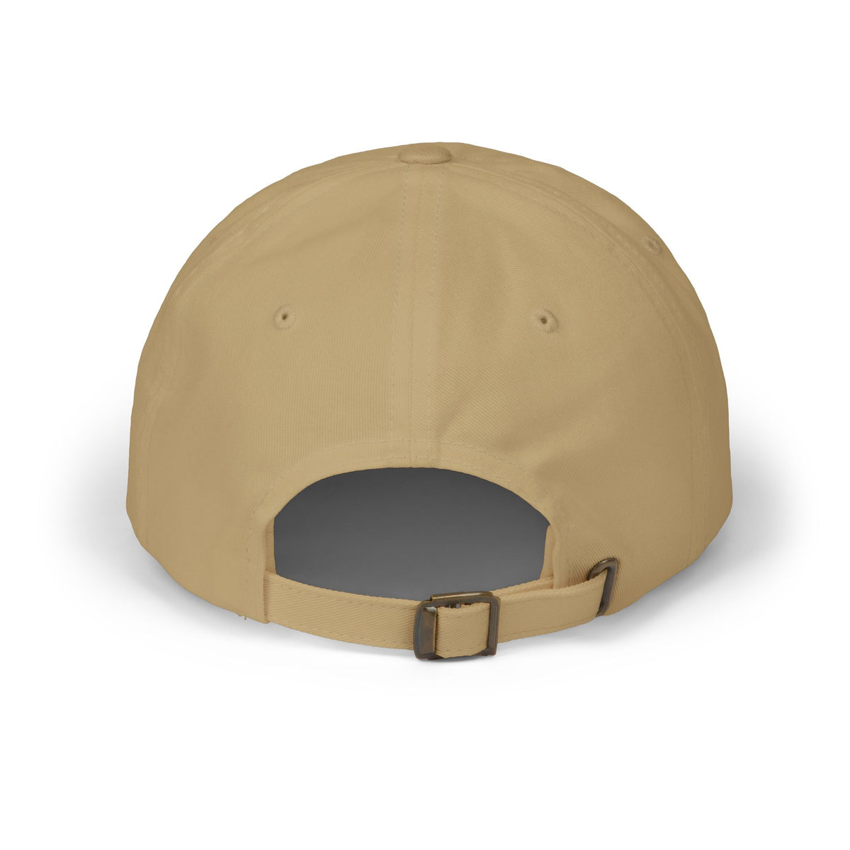 Rear view of khaki Jesus Christian baseball hat on a plain white background