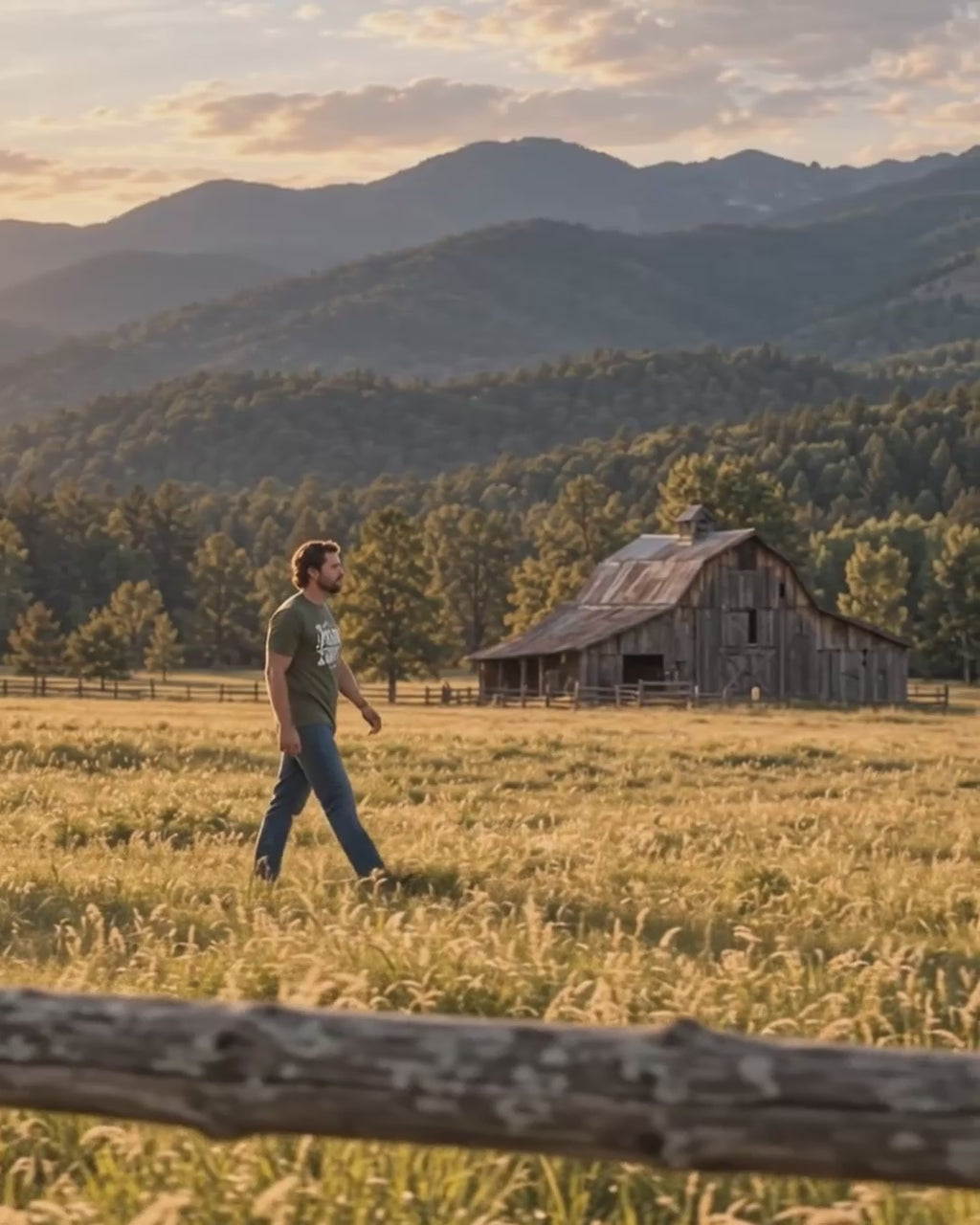 Man walking in olive Jesus Saves shirt in the Smoky Mountains