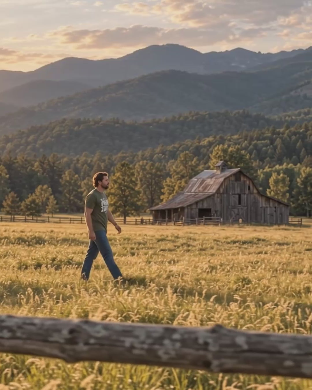Man walking in olive Jesus Saves shirt in the Smoky Mountains